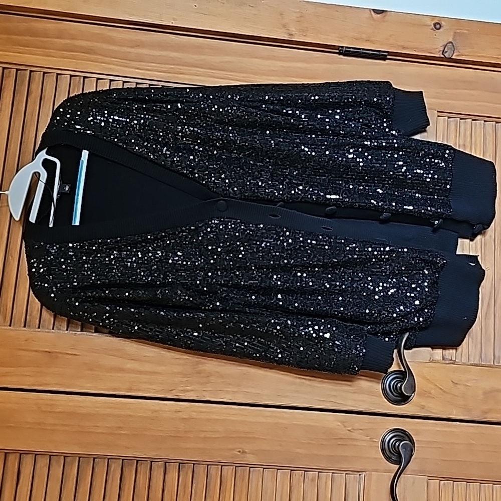 INC International Concepts Black Sequined Cardigan Size Large